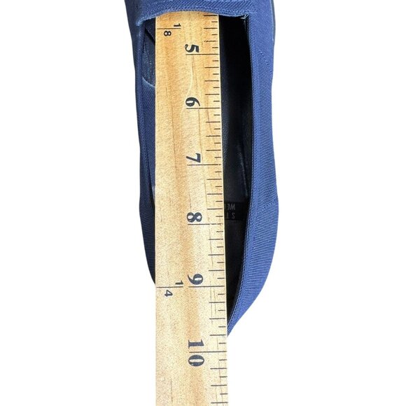 Vintage 90s Stuart Weitzman Navy Blue Square Toe Kitten Heel Loafers, Fabric - Picture 13 of 14